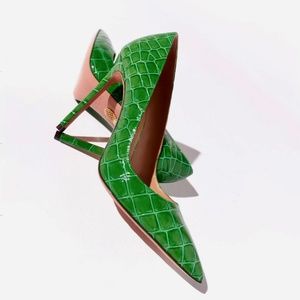 Aquazzura So Nude Pump 85 Croc-Effect Emerald green Slingback Leather Pu…